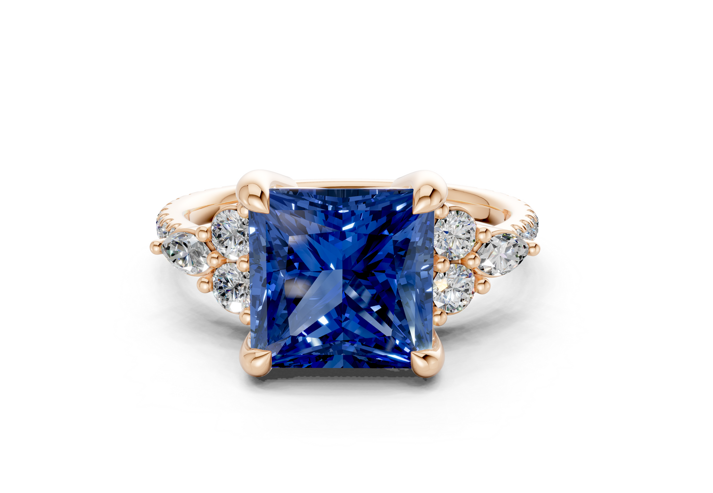 Zephyrine Sapphire Gemstone Accent Princess Cut 1.9mm Engagement Ring
