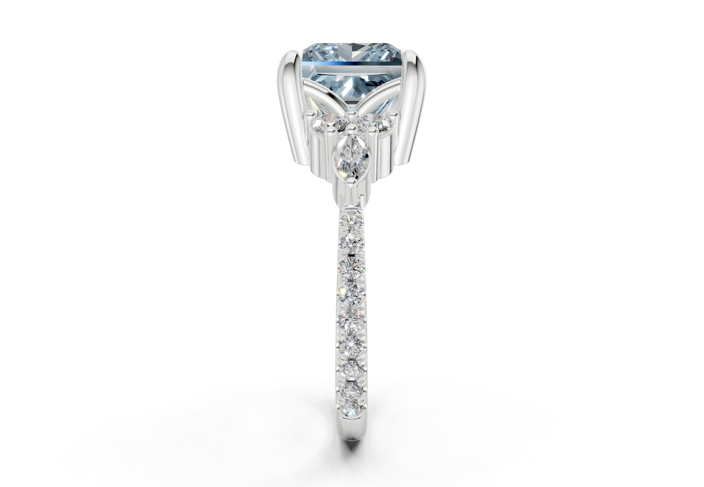 Zephyrine Blue Diamond Accent Princess Cut 1.9mm Engagement Ring