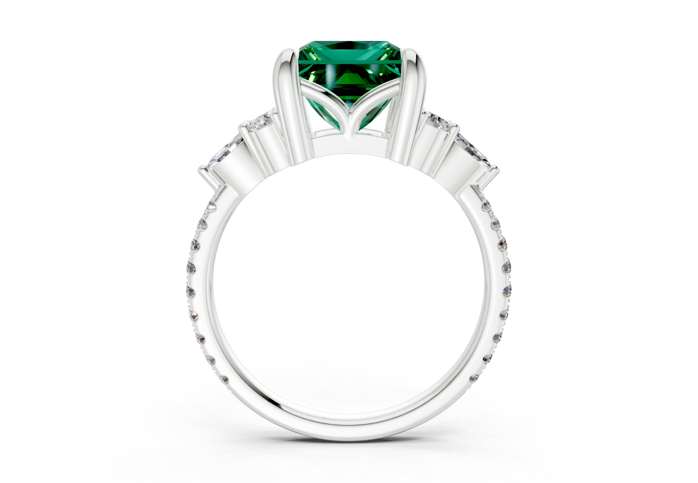 Zephyrine Emerald Gemstone Accent Princess Cut 1.9mm Engagement Ring
