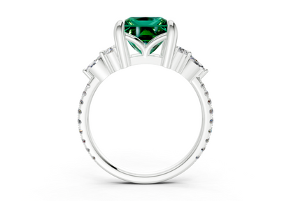 Zephyrine Emerald Gemstone Accent Princess Cut 1.9mm Engagement Ring
