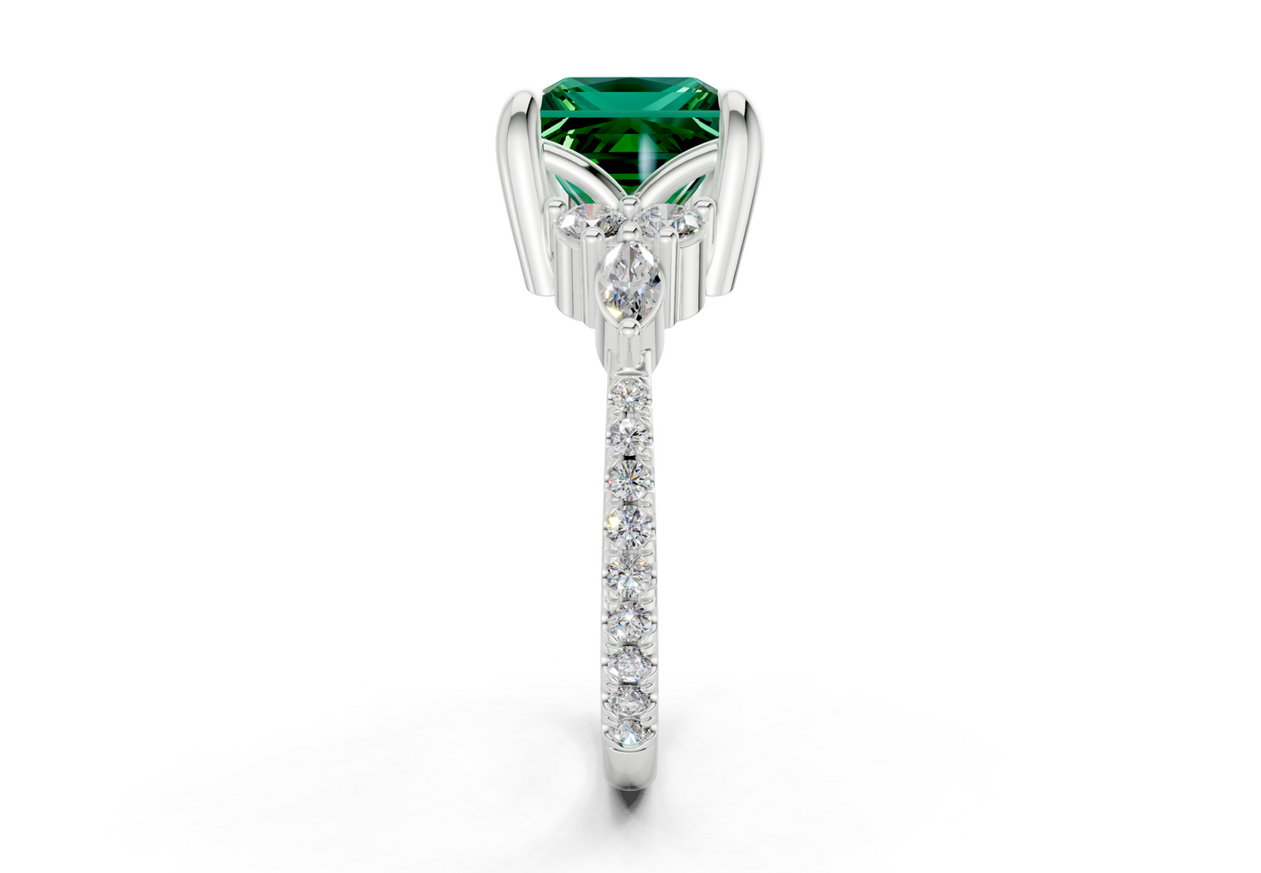 Zephyrine Emerald Gemstone Accent Princess Cut 1.9mm Engagement Ring