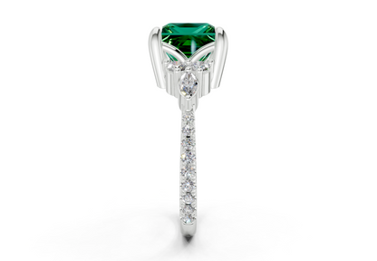 Zephyrine Emerald Gemstone Accent Princess Cut 1.9mm Engagement Ring