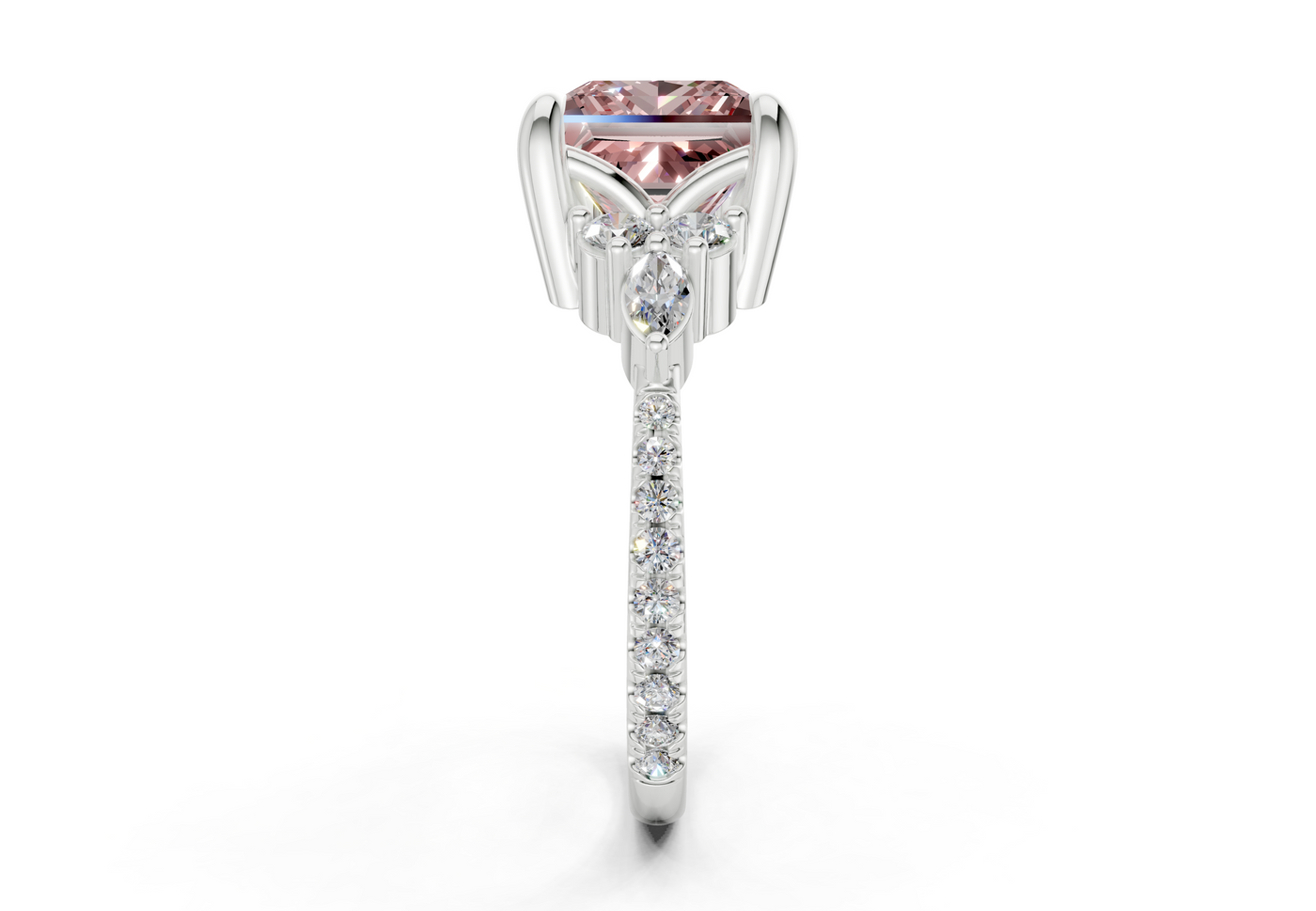 Zephyrine Pink Diamond Accent Princess Cut 1.9mm Engagement Ring
