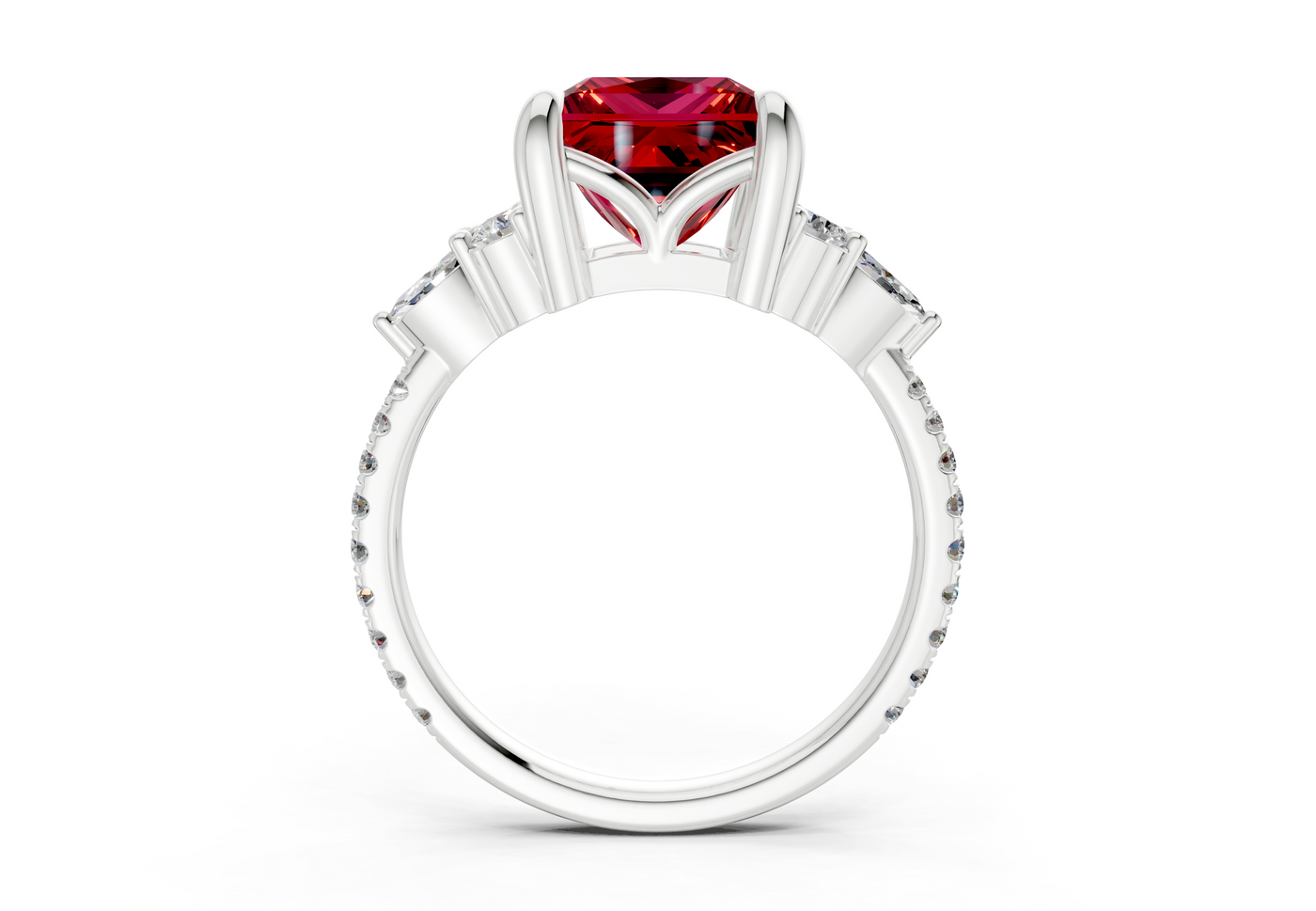 Zephyrine Ruby Gemstone Accent Princess Cut 1.9mm Engagement Ring