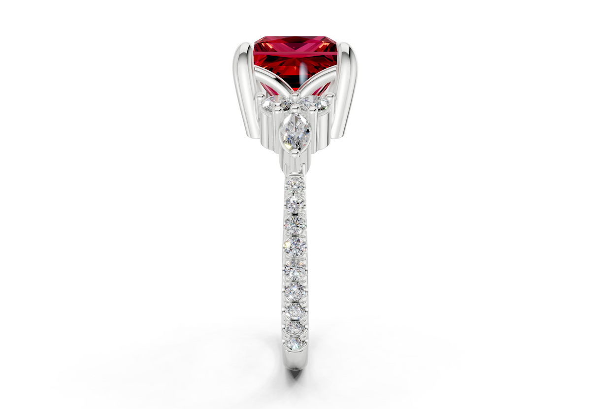 Zephyrine Ruby Gemstone Accent Princess Cut 1.9mm Engagement Ring