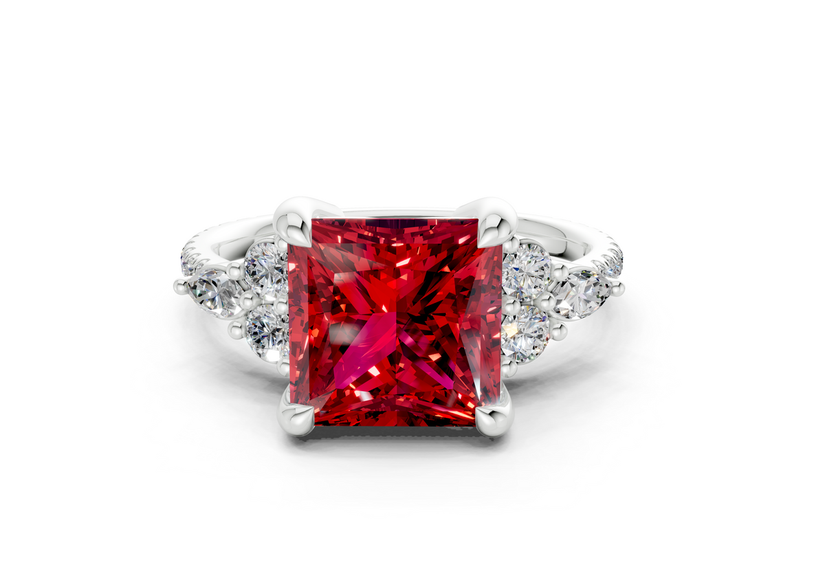 Zephyrine Ruby Gemstone Accent Princess Cut 1.9mm Engagement Ring