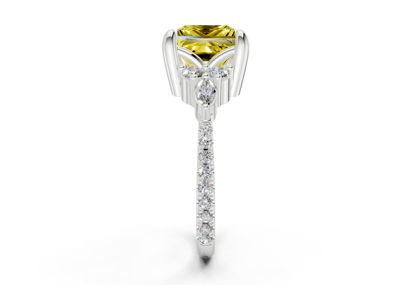Zephyrine Yellow Diamond Accent Princess Cut 1.9mm Engagement Ring