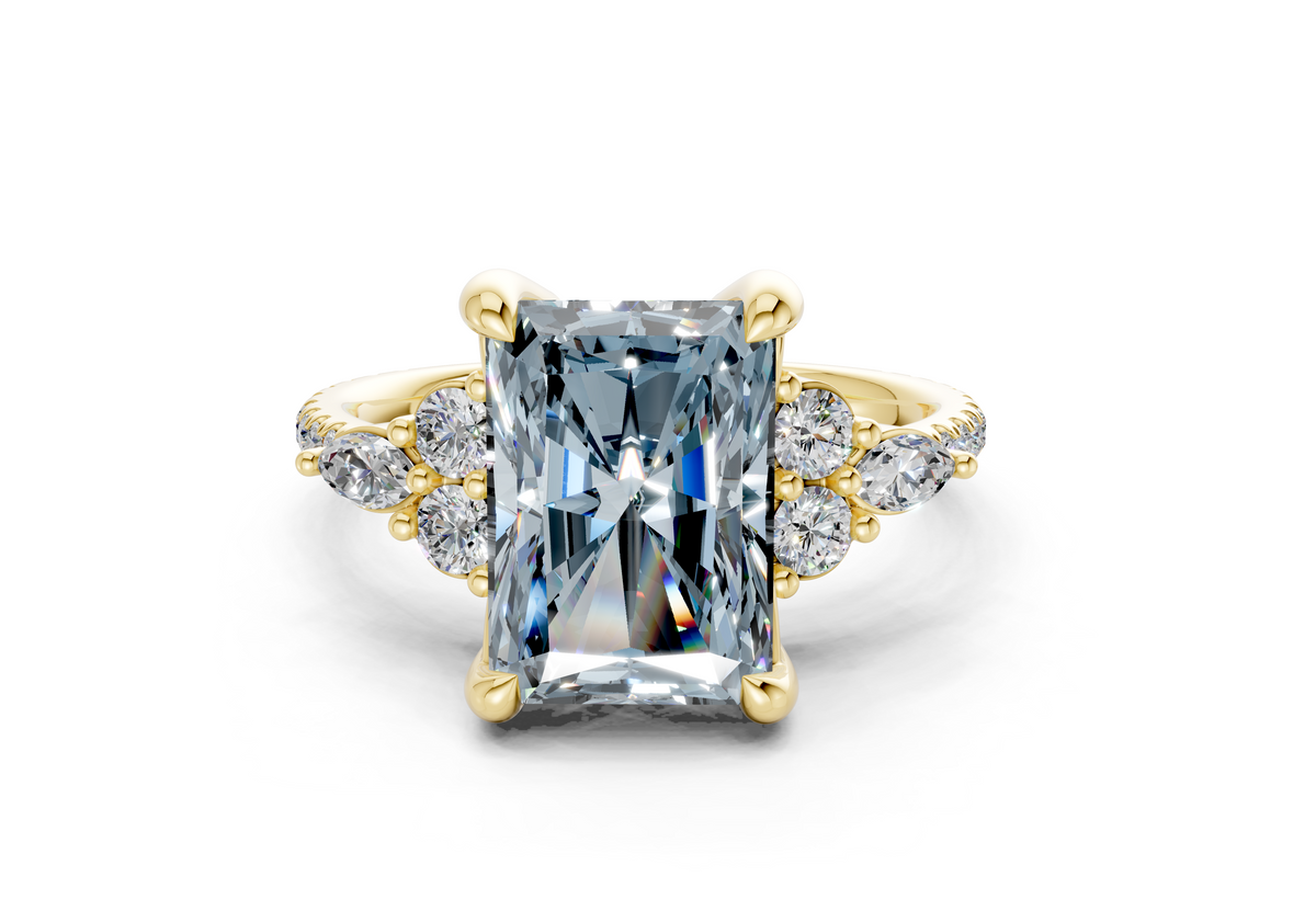 Zephyrine Blue Diamond Accent Radiant Cut 1.9mm Engagement Ring