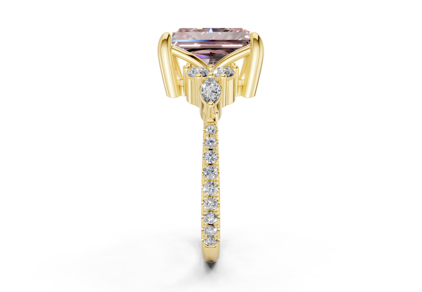 Zephyrine Pink Diamond Accent Radiant Cut 1.9mm Engagement Ring