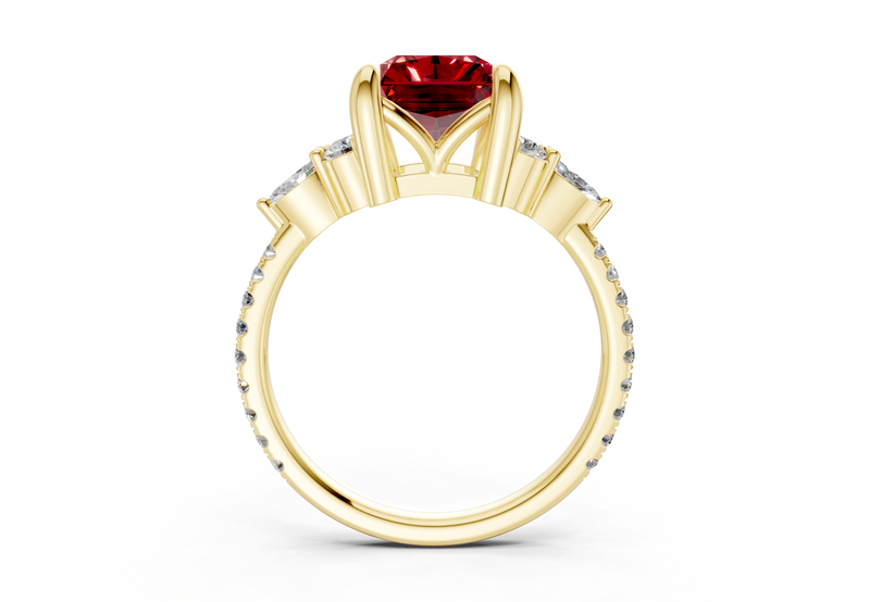Zephyrine Ruby Gemstone Accent Radiant Cut 1.9mm Engagement Ring