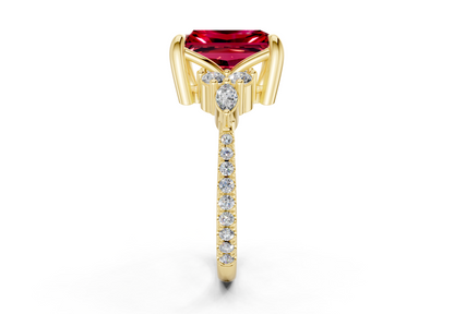 Zephyrine Ruby Gemstone Accent Radiant Cut 1.9mm Engagement Ring