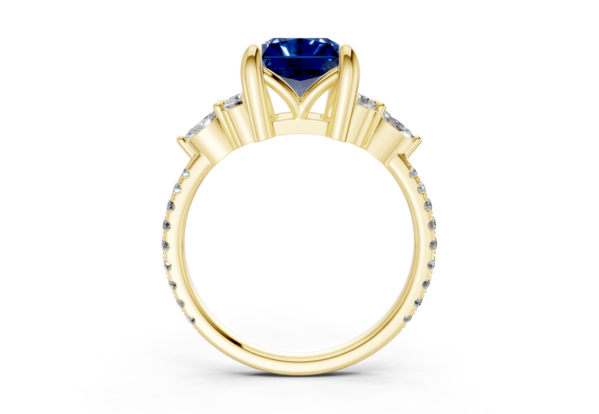 Zephyrine Sapphire Gemstone Accent Radiant Cut 1.9mm Engagement Ring