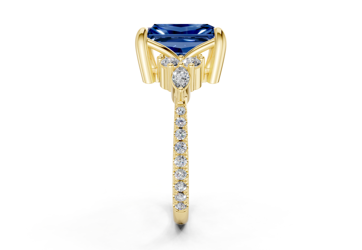 Zephyrine Sapphire Gemstone Accent Radiant Cut 1.9mm Engagement Ring