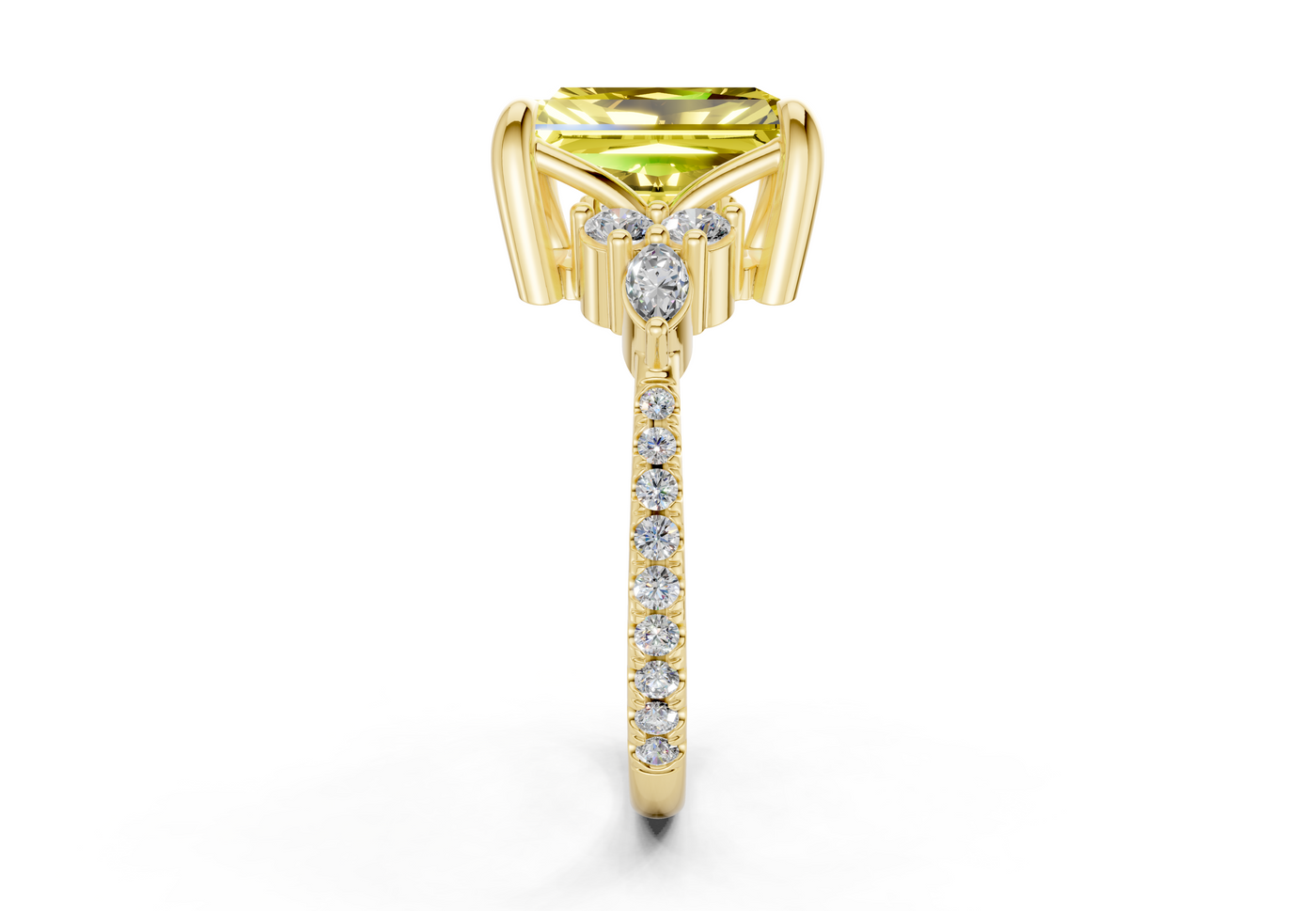 Zephyrine Yellow Diamond Accent Radiant Cut 1.9mm Engagement Ring