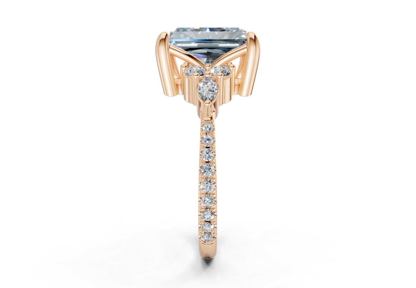 Zephyrine Blue Diamond Accent Radiant Cut 1.9mm Engagement Ring