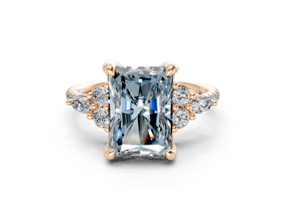 Zephyrine Blue Diamond Accent Radiant Cut 1.9mm Engagement Ring