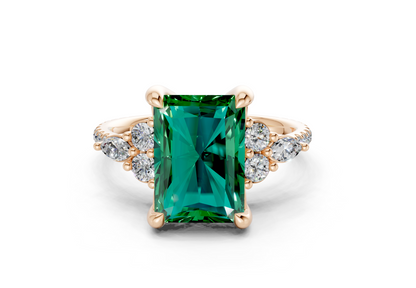 Zephyrine Emerald Gemstone Accent Radiant Cut 1.9mm Engagement Ring