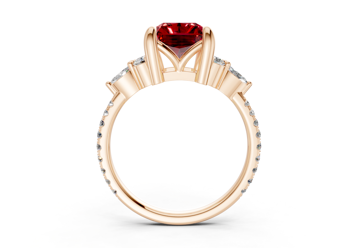 Zephyrine Ruby Gemstone Accent Radiant Cut 1.9mm Engagement Ring