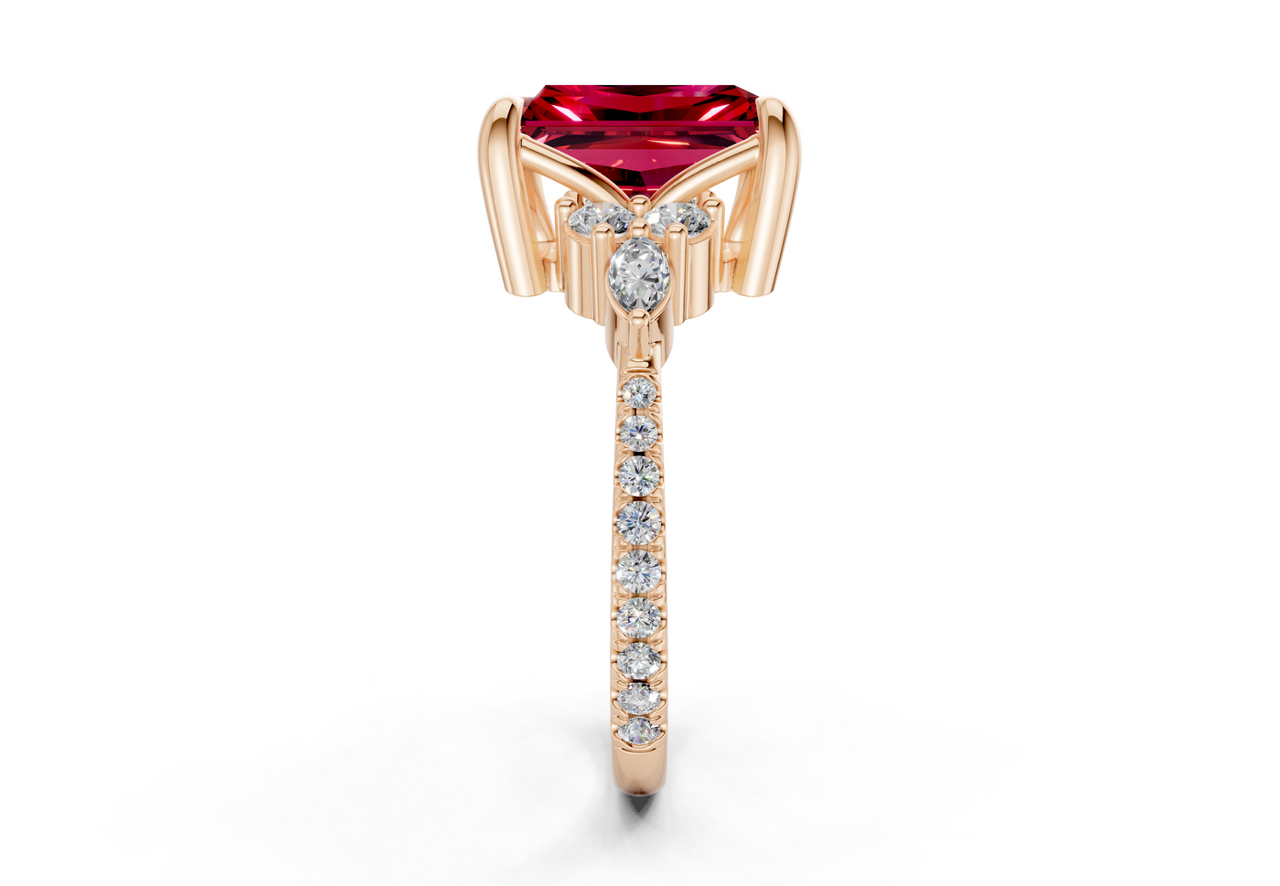 Zephyrine Ruby Gemstone Accent Radiant Cut 1.9mm Engagement Ring