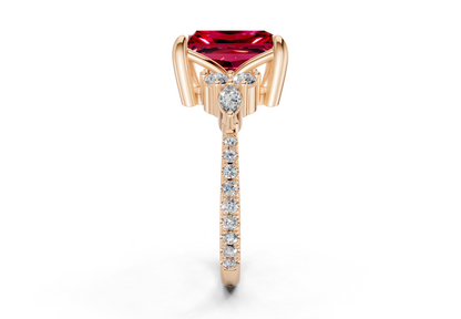 Zephyrine Ruby Gemstone Accent Radiant Cut 1.9mm Engagement Ring