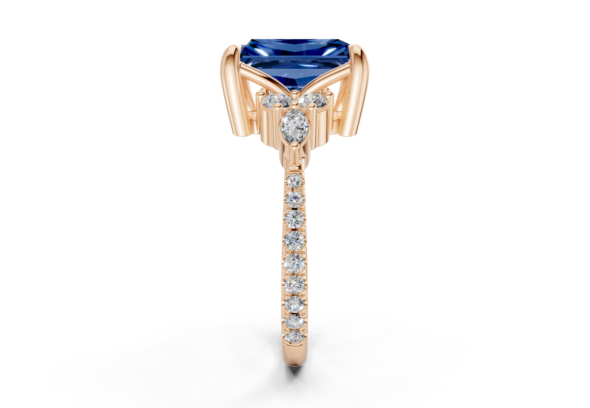 Zephyrine Sapphire Gemstone Accent Radiant Cut 1.9mm Engagement Ring