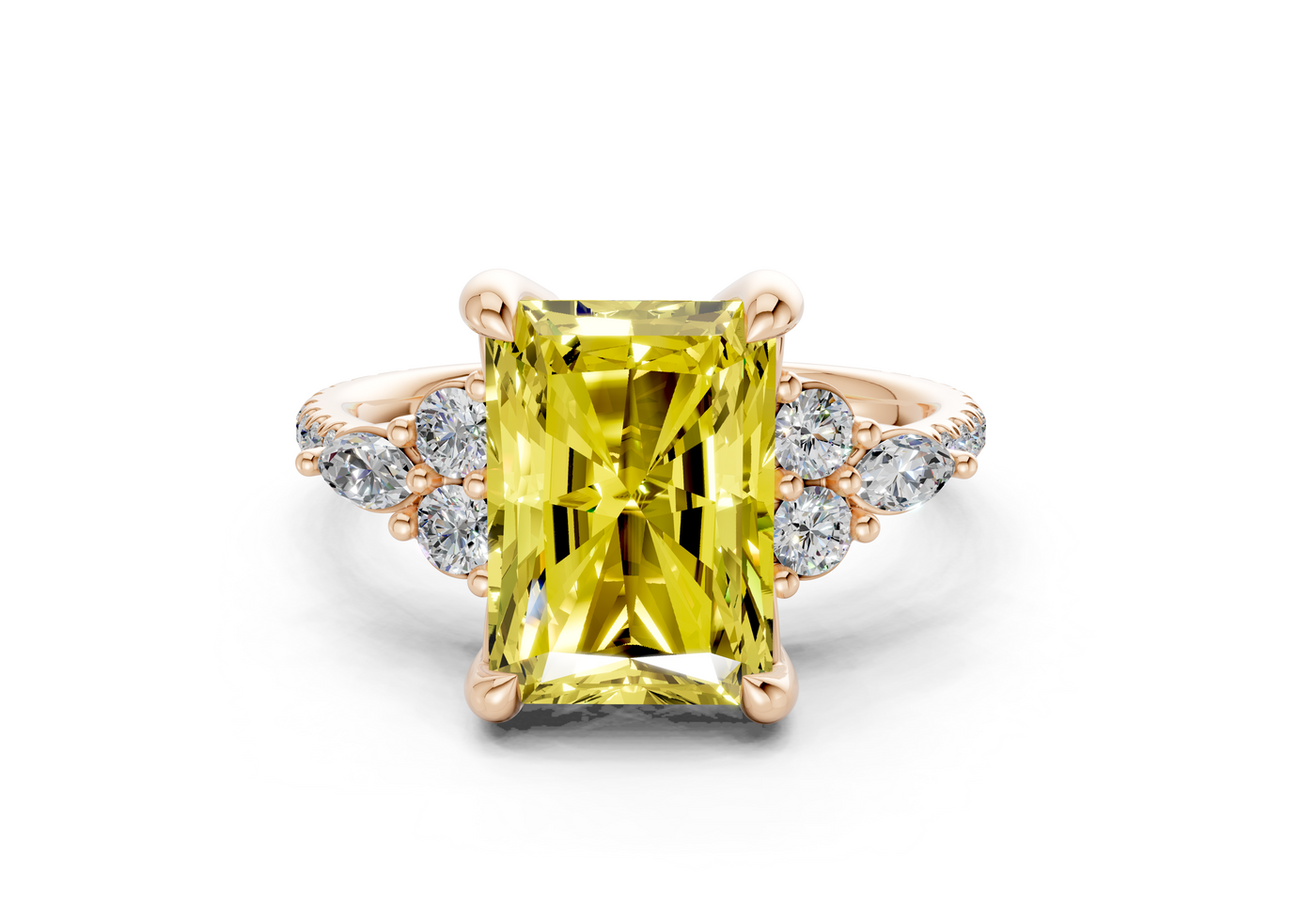 Zephyrine Yellow Diamond Accent Radiant Cut 1.9mm Engagement Ring