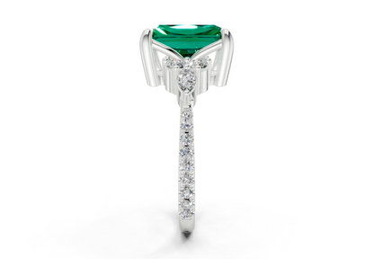 Zephyrine Emerald Gemstone Accent Radiant Cut 1.9mm Engagement Ring