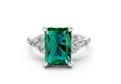Zephyrine Emerald Gemstone Accent Radiant Cut 1.9mm Engagement Ring