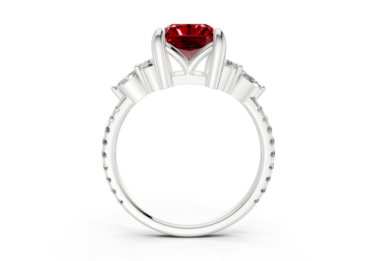 Zephyrine Ruby Gemstone Accent Radiant Cut 1.9mm Engagement Ring