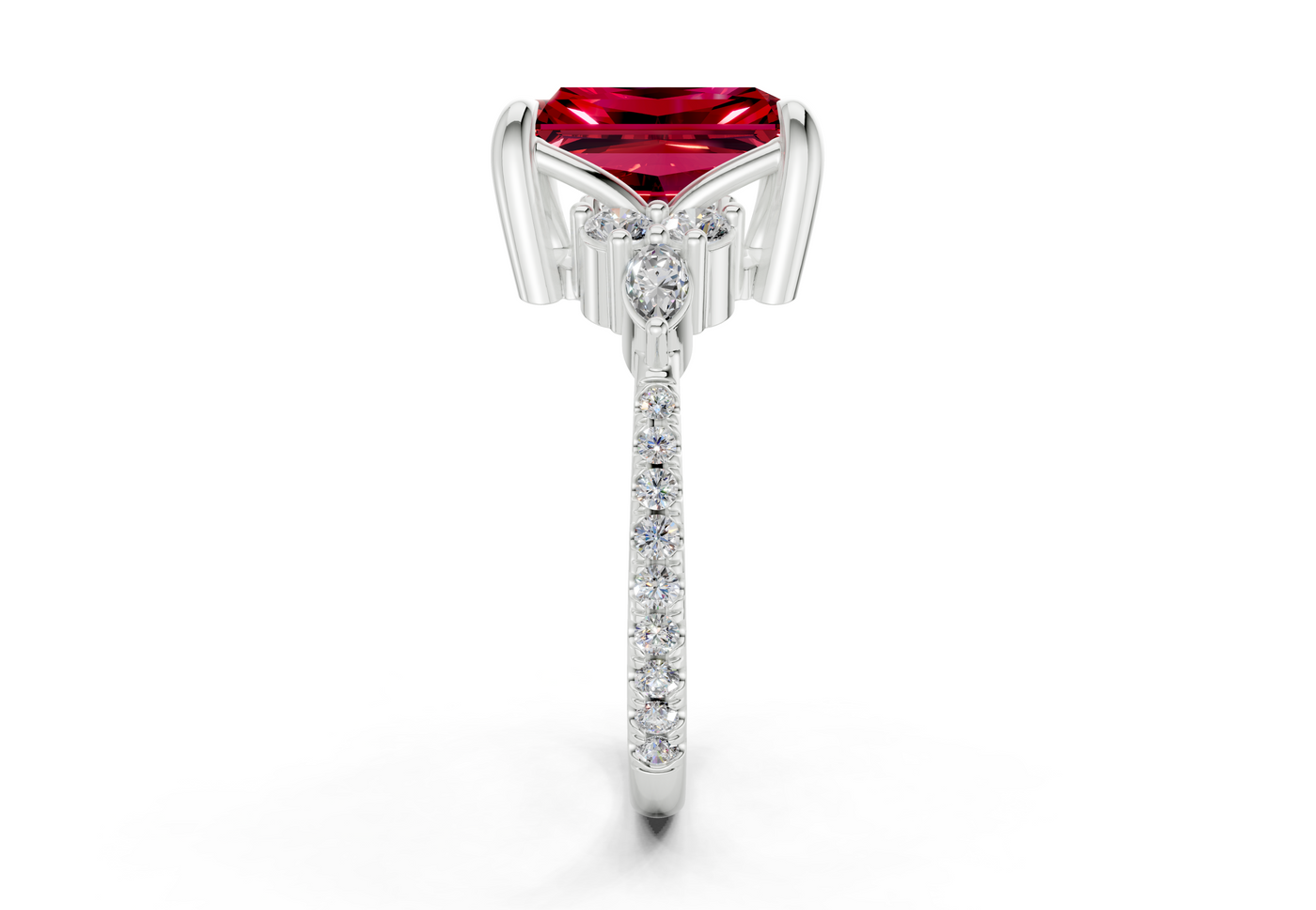 Zephyrine Ruby Gemstone Accent Radiant Cut 1.9mm Engagement Ring