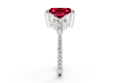 Zephyrine Ruby Gemstone Accent Radiant Cut 1.9mm Engagement Ring