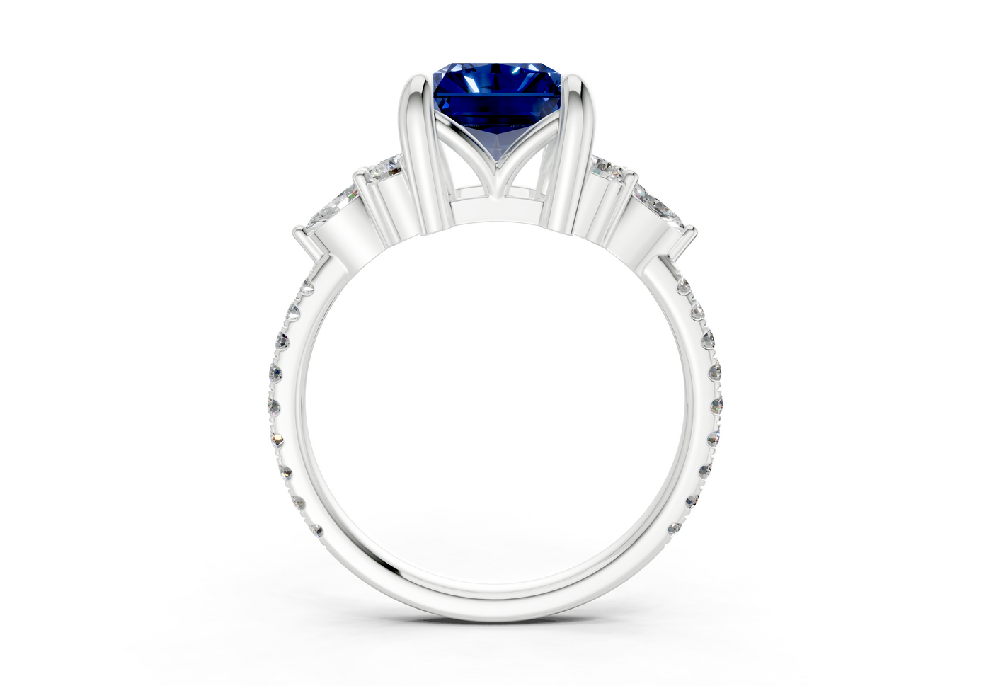 Zephyrine Sapphire Gemstone Accent Radiant Cut 1.9mm Engagement Ring