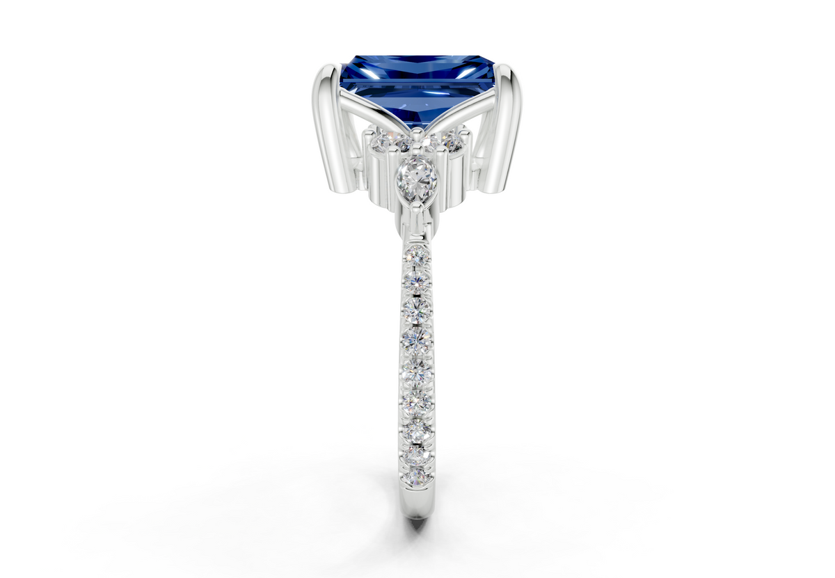 Zephyrine Sapphire Gemstone Accent Radiant Cut 1.9mm Engagement Ring