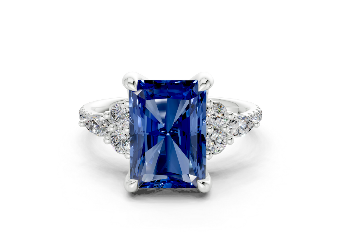 Zephyrine Sapphire Gemstone Accent Radiant Cut 1.9mm Engagement Ring