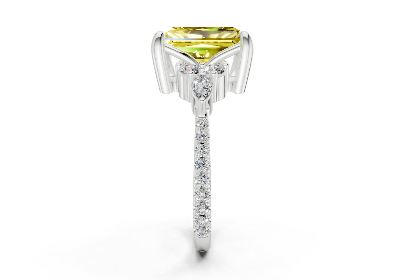 Zephyrine Yellow Diamond Accent Radiant Cut 1.9mm Engagement Ring