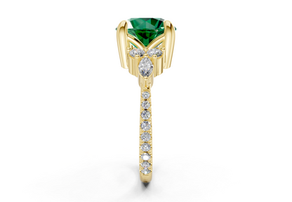 Zephyrine Emerald Gemstone Accent Round Cut 1.9mm Engagement Ring
