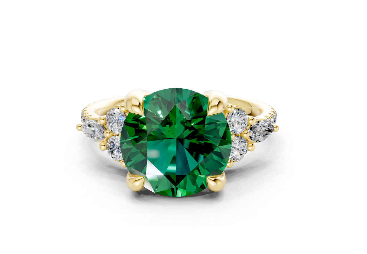 Zephyrine Emerald Gemstone Accent Round Cut 1.9mm Engagement Ring