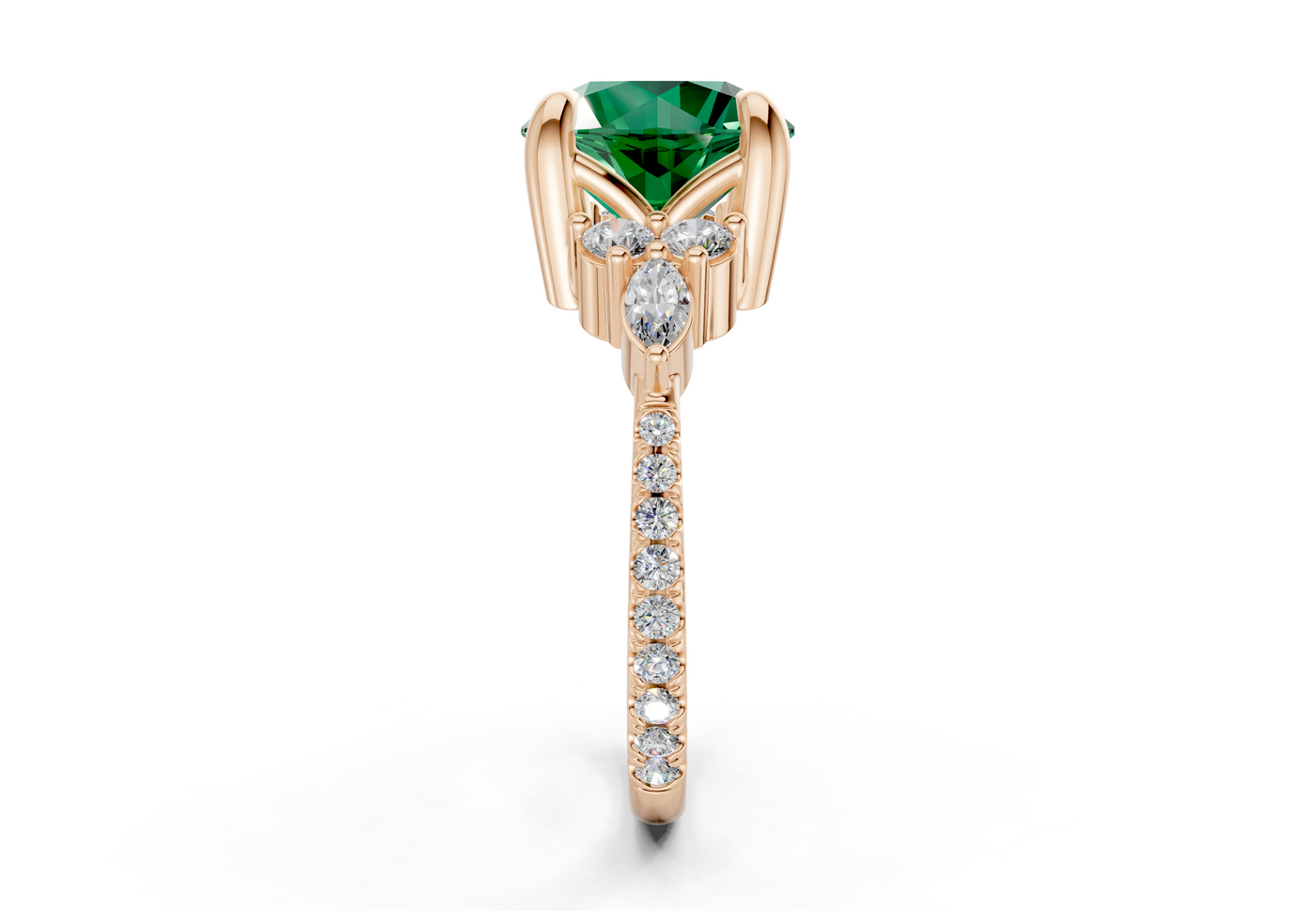 Zephyrine Emerald Gemstone Accent Round Cut 1.9mm Engagement Ring