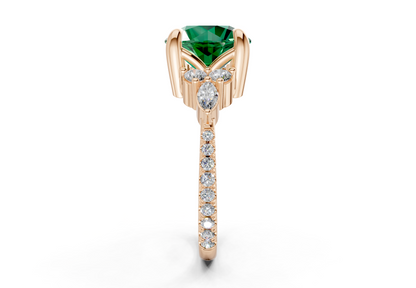 Zephyrine Emerald Gemstone Accent Round Cut 1.9mm Engagement Ring