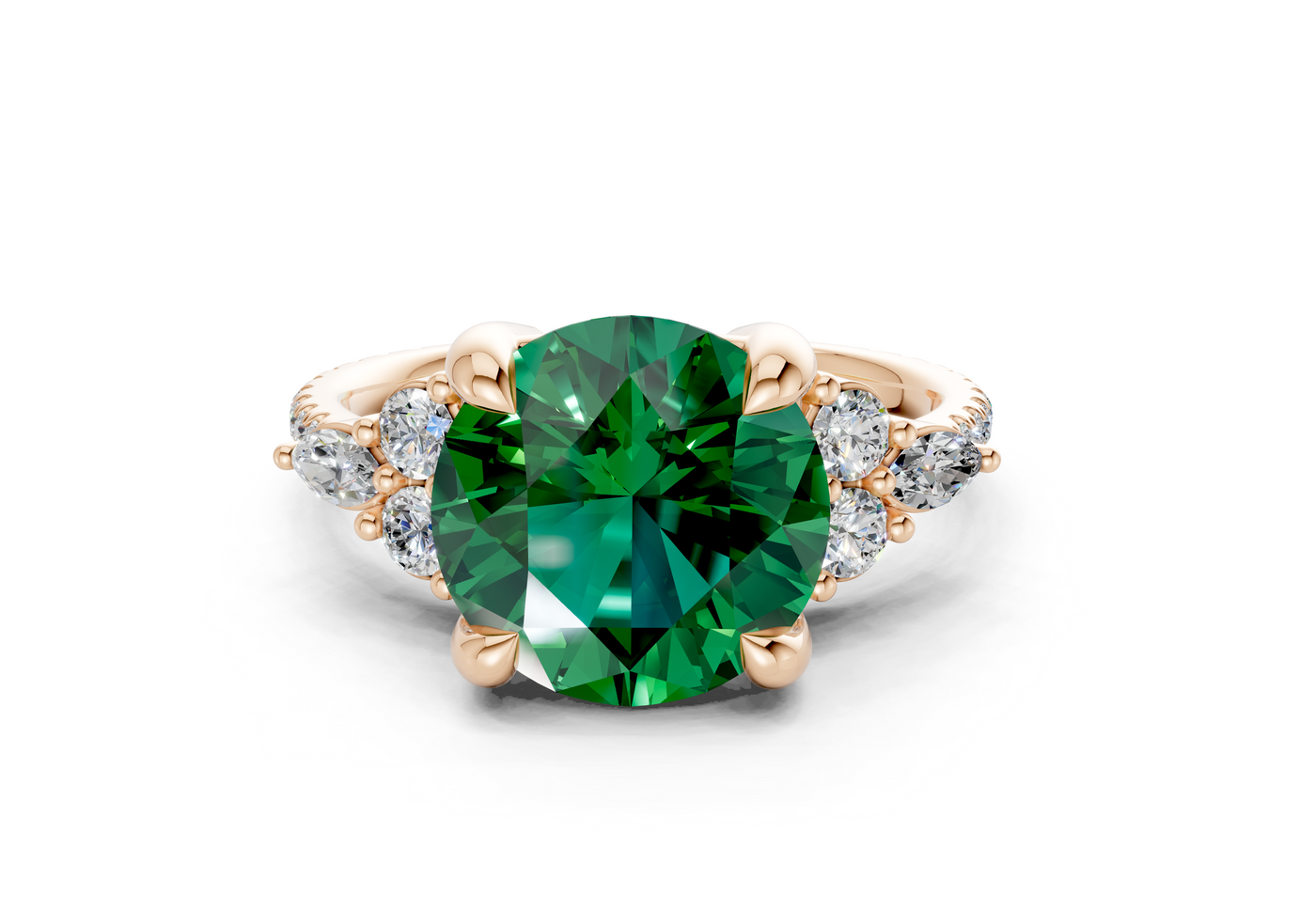 Zephyrine Emerald Gemstone Accent Round Cut 1.9mm Engagement Ring
