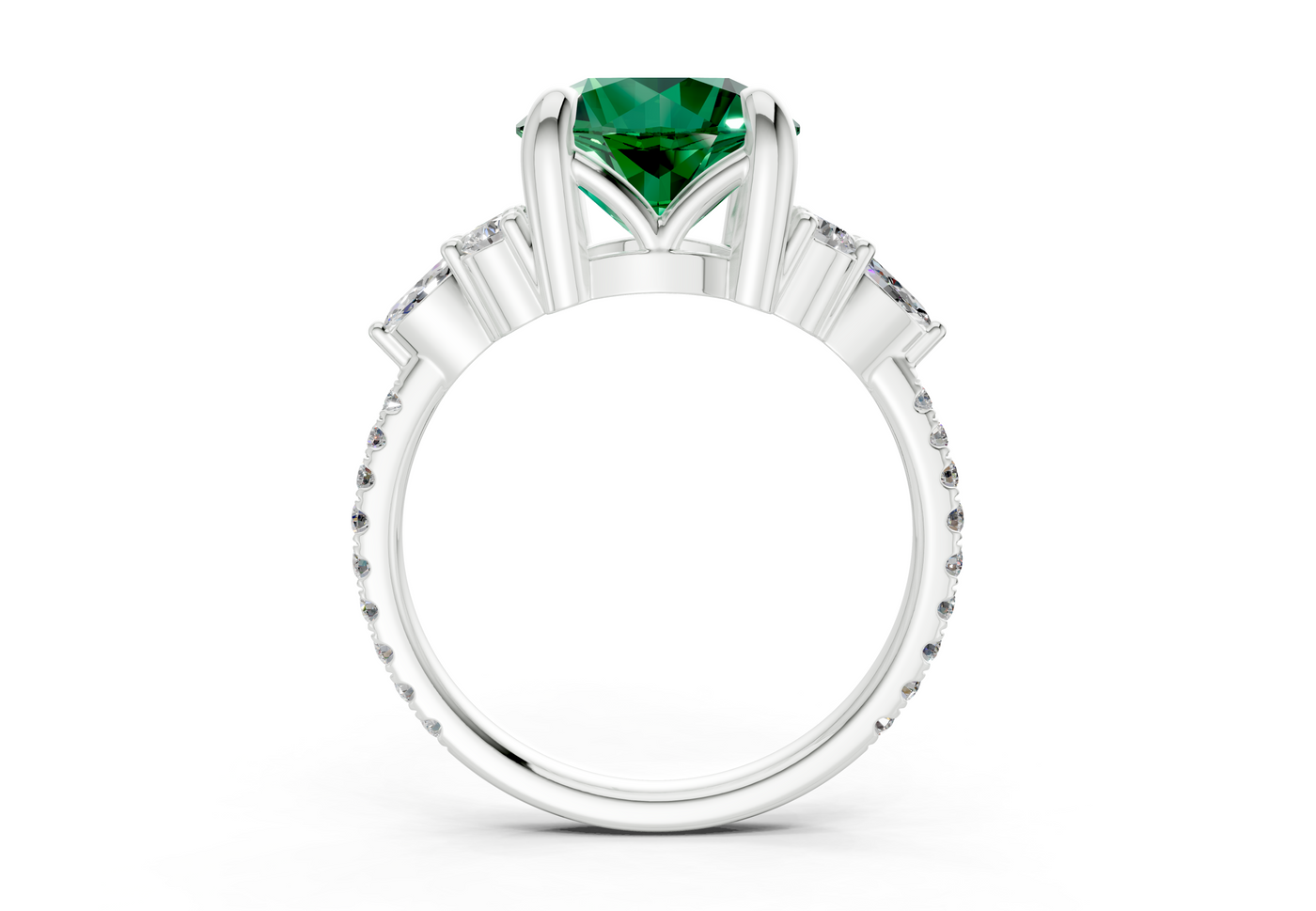 Zephyrine Emerald Gemstone Accent Round Cut 1.9mm Engagement Ring
