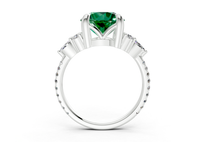 Zephyrine Emerald Gemstone Accent Round Cut 1.9mm Engagement Ring