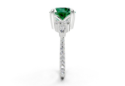 Zephyrine Emerald Gemstone Accent Round Cut 1.9mm Engagement Ring