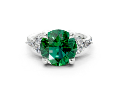 Zephyrine Emerald Gemstone Accent Round Cut 1.9mm Engagement Ring