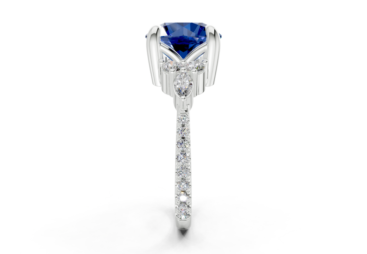 Zephyrine Sapphire Gemstone Accent Round Cut 1.9mm Engagement Ring