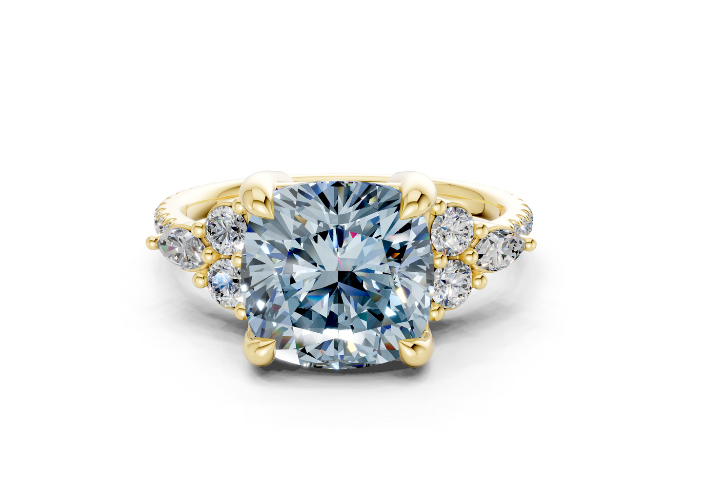 Zephyrine Blue Diamond Accent Cushion Square Cut 1.9mm Engagement Ring