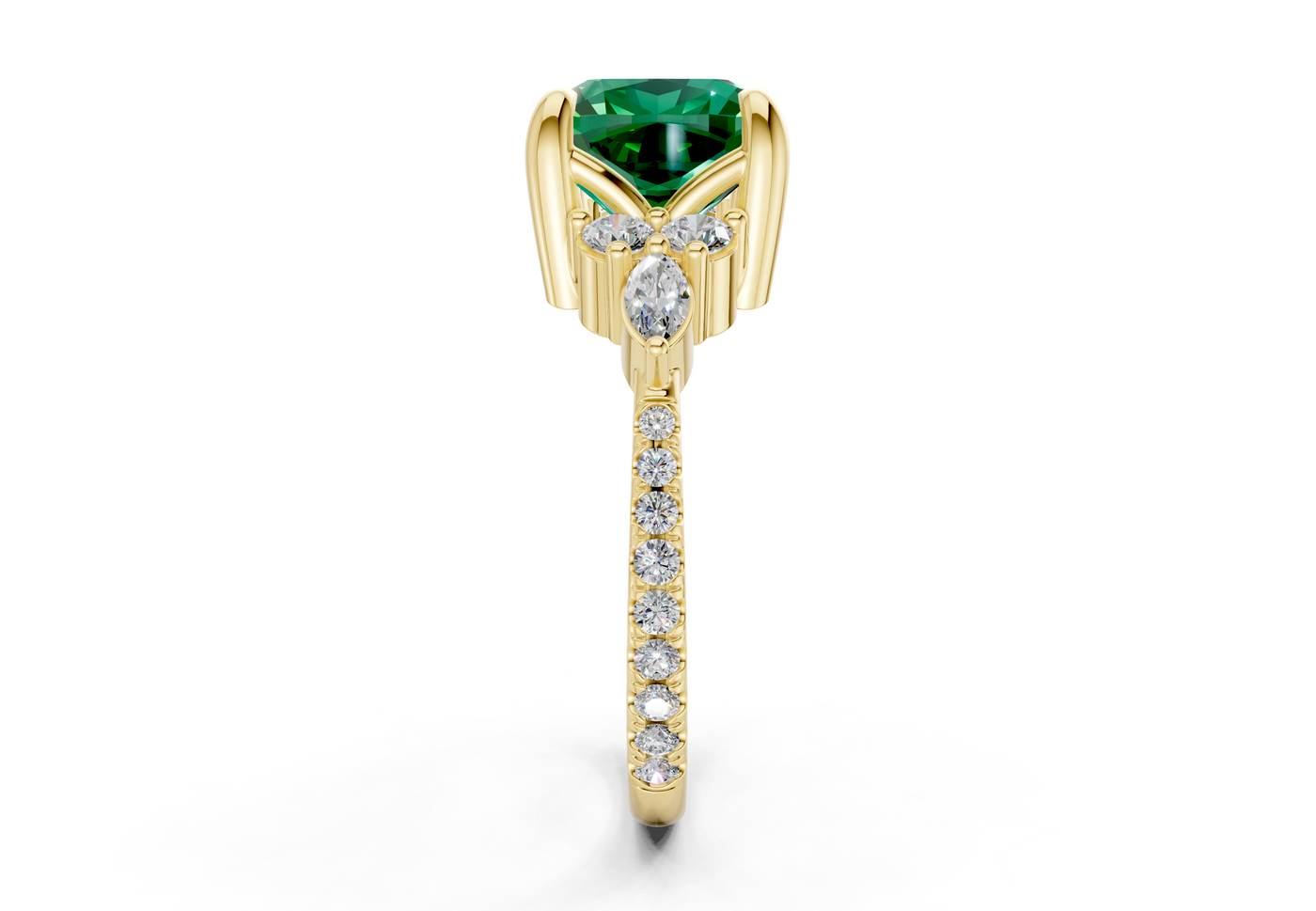 Zephyrine Emerald Gemstone Accent Cushion Square Cut 1.9mm Engagement Ring