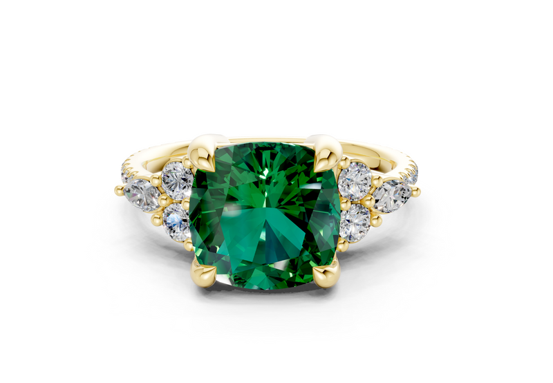 Zephyrine Emerald Gemstone Accent Cushion Square Cut 1.9mm Engagement Ring