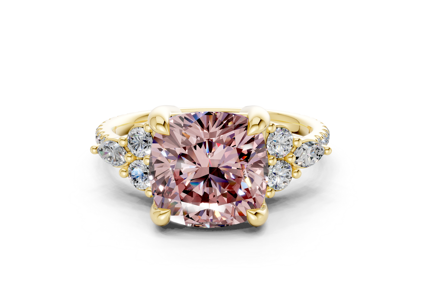 Zephyrine Pink Diamond Accent Cushion Square Cut 1.9mm Engagement Ring