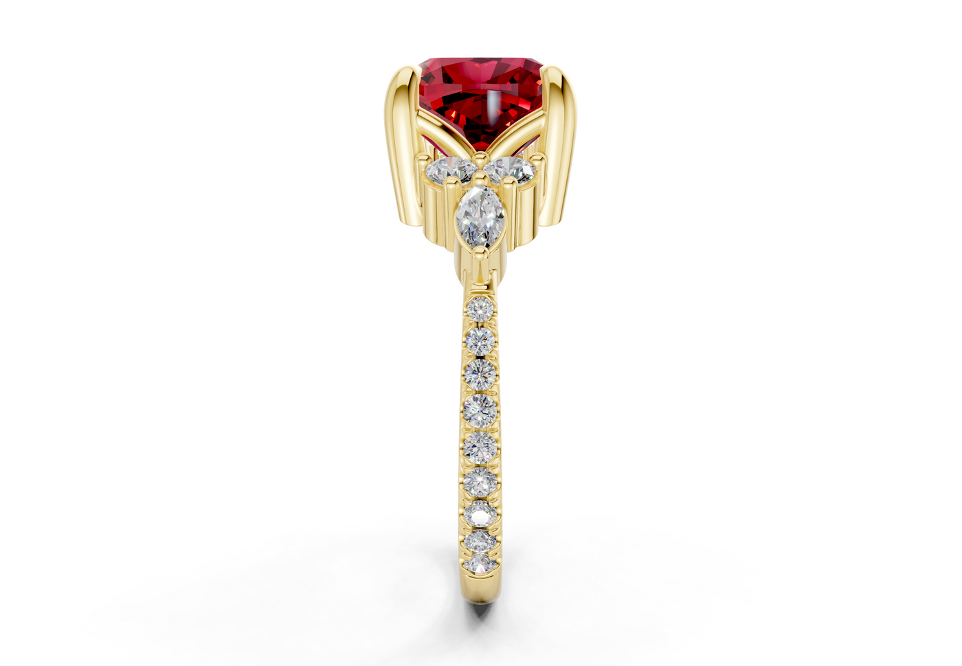 Zephyrine Ruby Gemstone Accent Cushion Square Cut 1.9mm Engagement Ring